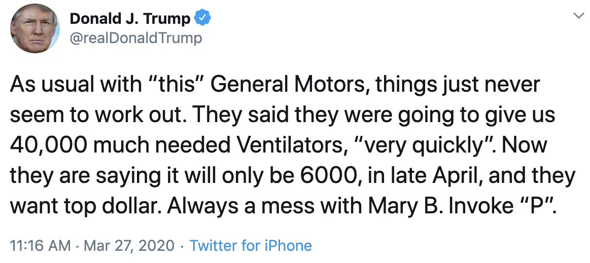 Trump tweet about GM